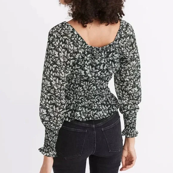 Madewell Floral Georgette Top in Forest Leaves - Picture 3 of 14